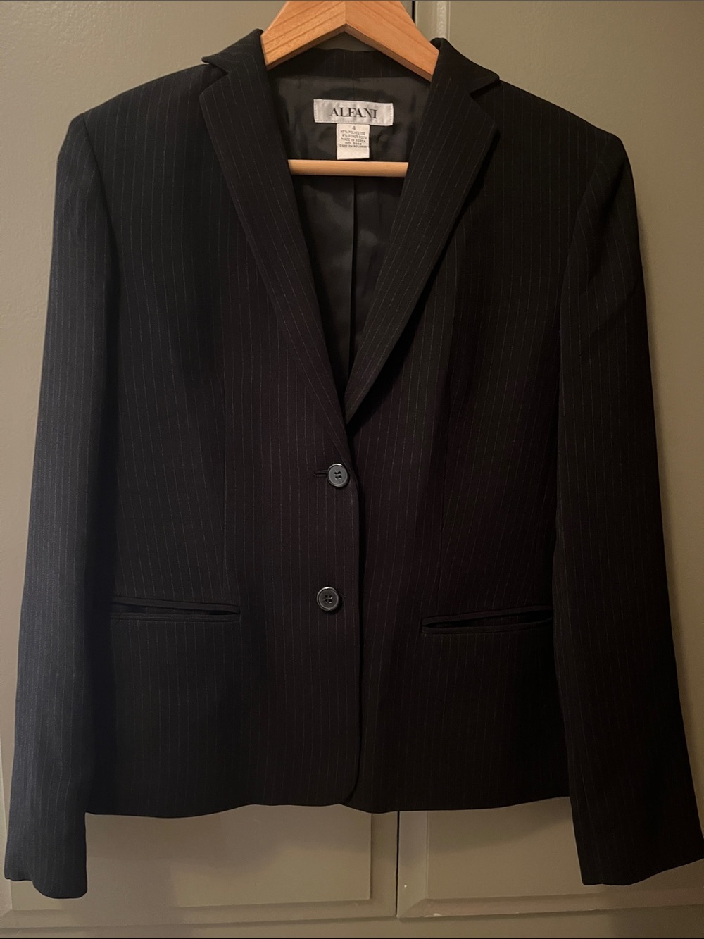Alfani Black Pinstripe Two-Button Notch Blazer